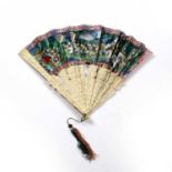 Canton double sided fan Chinese, 19th Century one side painted with a court scene and the reverse