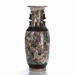 Crackleware vase Chinese, 19th Century Canton porcelain painted with warrior figures in polychrome