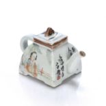 Famille rose square teapot Chinese decorated to the exterior with geese and calligraphy, 13cm