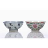 Two bowls Chinese, 19th Century the first with Fencai enamel decoration, with seal mark to base,