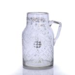 Glass lounge jug Islamic, probably Ottoman, 19th Century cut and gilded with floral decoration, 33cm