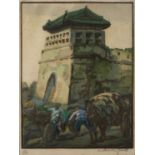 Katharine Jowett (1890-1965) 'Night, Tung Hwa Men Street, Peking' linocut, numbered 16/200, signed