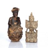 Two seated wooden buddhas Burmese, 17th/18th Century one with arms clasped and the other on a double