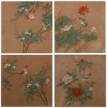 Set of four watercolours Chinese, 18th/19th Century depicting birds on plant branches, all framed