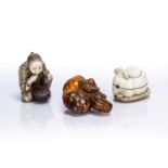 Two carved ivory netsukes Japanese, late Meiji one in the form of a mouse, and the other a