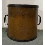 Wooden rice/grain bucket Chinese, 20th Century carved with symbols all over, flanked with two