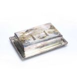 Silver Cigarette box Japanese decorated to the top with a view of Mt Fuji and figures fishing on a