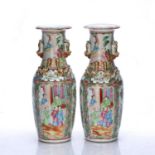 Pair of Canton vases Chinese, 19th Century each painted with panels of birds and flowers, and with