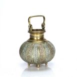 Brass and copper lota/water pot Indian, Deccan with panels of fine arabesque designs, 18.5cm