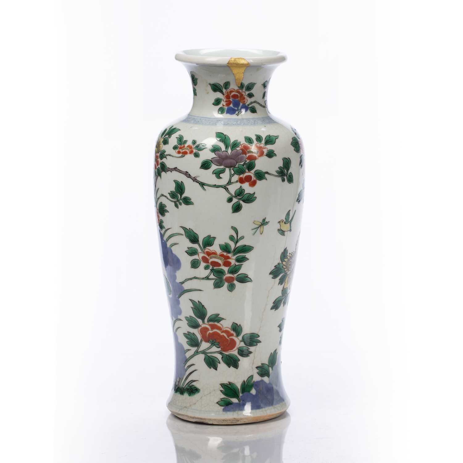 Polychrome decorated vase Chinese, 19th Century decorated with flowers growing from a rocky - Image 2 of 4