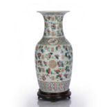 Canton enamel vase Chinese, 19th Century painted with Shou characters and flower sprays, 46cm