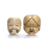 Ivory netsuke Japanese well detailed mask of Hannya, the lower jaw moves and held by silk cord and