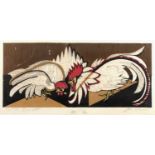 Junichiro Sekino (1914-1988) 'Roosters' Japanese woodcut, numbered 73/100, signed in pencil lower