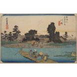 Utagawa 'Ando' Hiroshige (1797-1858) 'Ferry Boat Crossing the Rokugo River' Japanese woodblock