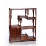 Carved hardwood wall cabinet Chinese with carved fretwork panels around the exterior, 53cm high x