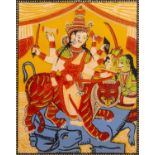 20th Century School 'Durga slaying the Buffalo Demon' woodblock print, unsigned, 30cm x 25cm and a