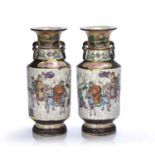 Pair of crackleware vases Chinese, 19th Century Canton porcelain each painted with warrior figures