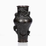 Bronze inverted baluster vase Japanese, Meiji period with a cylindrical neck with inverted rim,