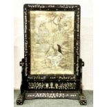 Blackwood and mother of pearl table screen Chinese, 19th Century with rectangular inset panel of