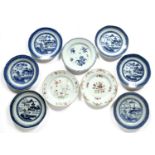 Group of nine blue and white and famille rose plates Chinese, 18th/19th Century to include