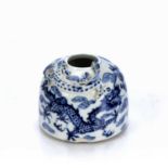 Blue and white porcelain brush washer Chinese, 19th Century with trailing chi-lin dragon mount,