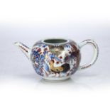 Clobbered porcelain teapot Chinese, 18th Century painted with two cockerels, 18cm acrossCondition
