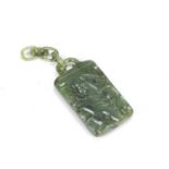 Black spotted spinach green jade pendant Chinese, late 19th Century of rectangular form with