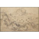 Chinese School Painting on silk in the Song style, depicting a cavalry exercise, 26.5cm x 41.5cm,