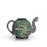 Moulded 'phoenix' teapot Chinese, 19th Century the well-modelled bird with famille verte coloured