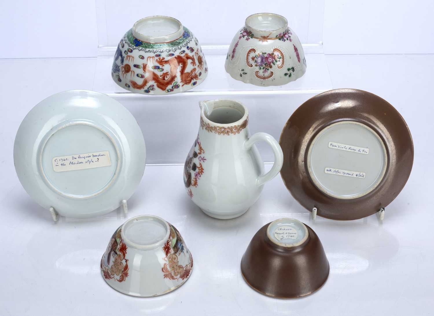 Group of pieces Chinese, 18th Century to include a Chinese Meissen style tea bowl and saucer with du - Image 2 of 2