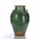 Large green glazed Martavan vase Chinese, Ming Dynasty with lug handles, 60cm highCondition