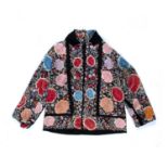 Black silk jacket Chinese, early to mid 20th Century embroidered with peonies and other flowers.