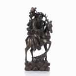 Hardwood and inlaid Shou Lao Chinese the Immortal seated on a deer, 55cm highCondition report: