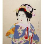 20th Century Japanese School 'Study of a Geisha' watercolour on card, signed to the right, unframed,