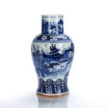 Blue and white porcelain baluster vase Chinese, 19th Century painted with a landscape and figures