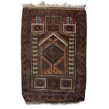 Beluch type prayer rug Afghanistan with central panel and geometric border, 131cm x 97cm Condition