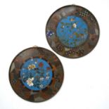 Pair of cloisonne wall plaques Japanese, late 19th Century finely inlaid with central birds and