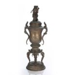 Large bronze vase Japanese, 19th Century flanked either side with dragon handles, the central body