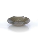 Celadon lotus shaped dish Chinese, Song Dynasty of leaf form, and with white lines radiating from