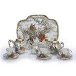 Kutani porcelain tray and tea set Japanese, late 19th Century to include a shaped tray, signed and