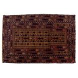 Beluch prayer rug Persian with central panel and multiple border with urn and other stylised