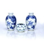 Pair of small blue and white vases Chinese, 19th Century each painted with deer, bats and peaches