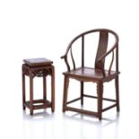 Miniature hardwood table and stand Chinese the chair in the form of a horseshoe back, the stand with