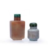 Pink and white mottled jade snuff bottle Chinese of rectangular body and foot with striated
