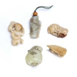 Group of jade and hardstone pieces Chinese to include a jade pendant carved in the form of a boy,