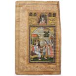 Miniature Painting Indian depicting Royal Scene, Bundi School, the reverse with calligraphy, 22cm