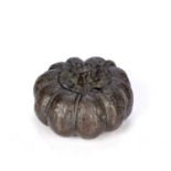 Bronze model of a pumpkin Chinese, 18th/19th Century with ten lobes and a small stalk to the lid,