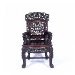 Hardwood carved throne chair Chinese, late 19th Century with ornate carved dragon back and with