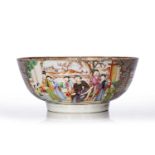 Famille rose Mandarin punch bowl Chinese, Qianlong period with enamel painted panels of courtiers