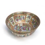 Large Canton polychrome punch bowl Chinese, 19th Century with panels of figures, interspersed